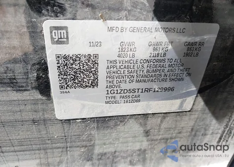 2024 Chevrolet Malibu Fwd 1Lt из США, поврежденный, VIN 1G1ZD5ST1RF129996